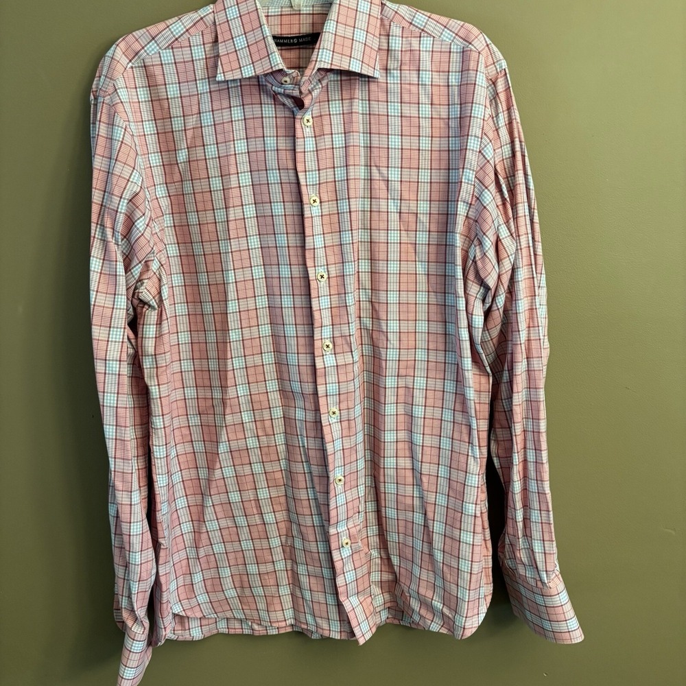 Hammer Made Shirt Men's Long‎ Sleeve Multicolored Plaid Button Up Size 42/16.5